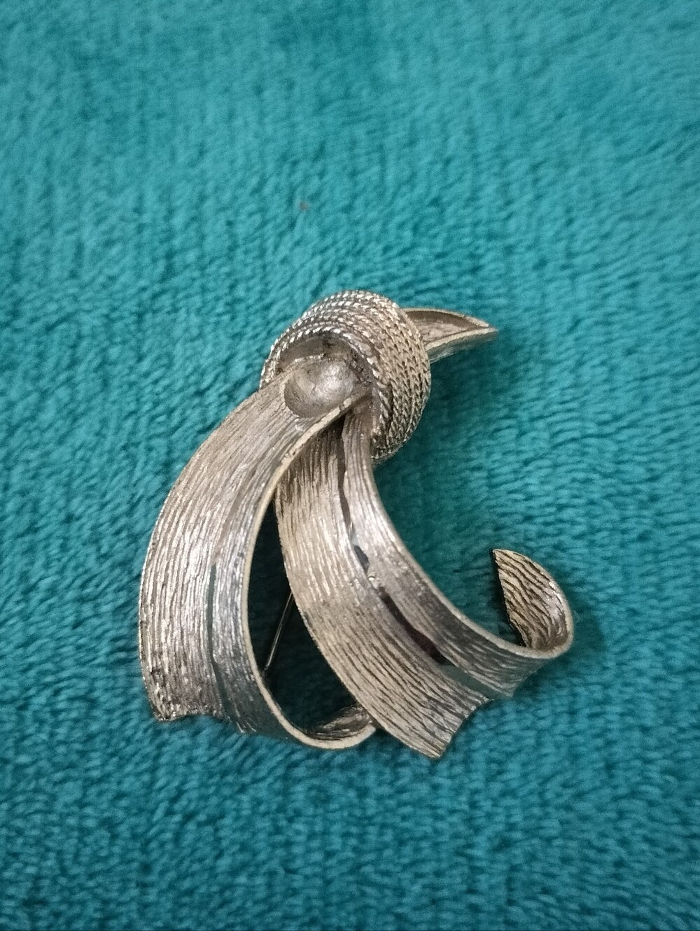Vintage BSK Brushed Silver Tone Bow Brooch Pin MCM Costume Jewelry As-Is Repair